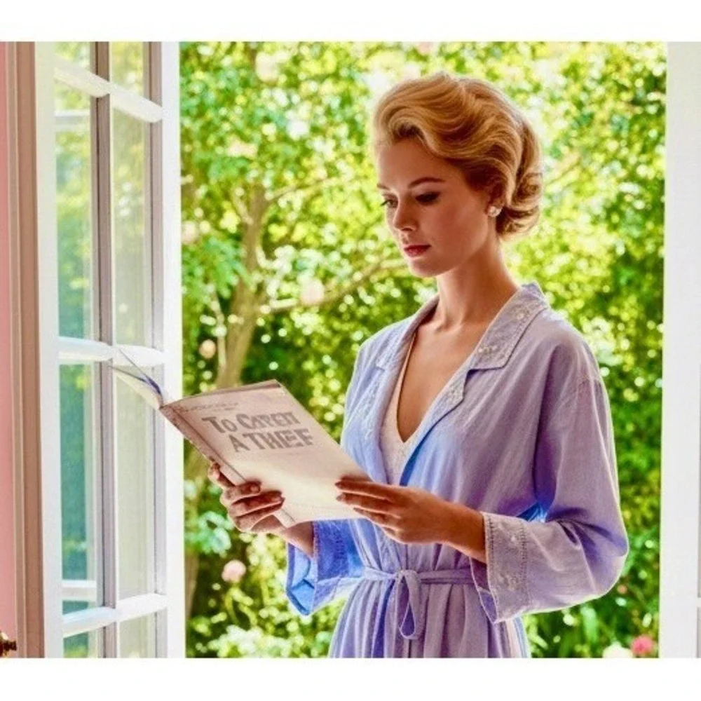 Vintage 60s Aria Blue Gingham Embroidered Robe Sweet‎ Grace Kelly Medium